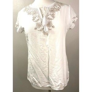 Nomadic Traders Women's Blouse, White with Embroidered Accents, Size S